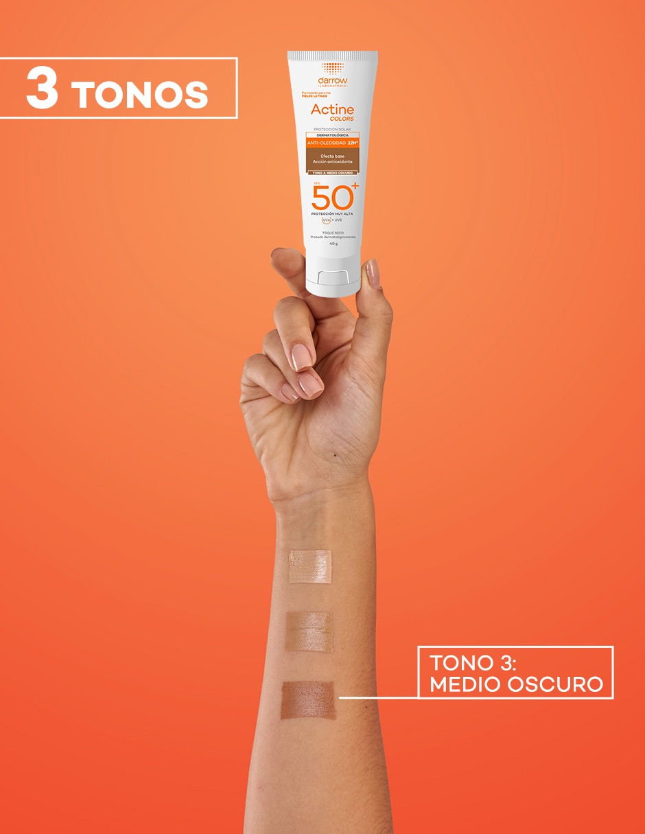 Protector solar FPS 50 Dermatológico Facial Actine Colors Medio Oscuro   40 g 5