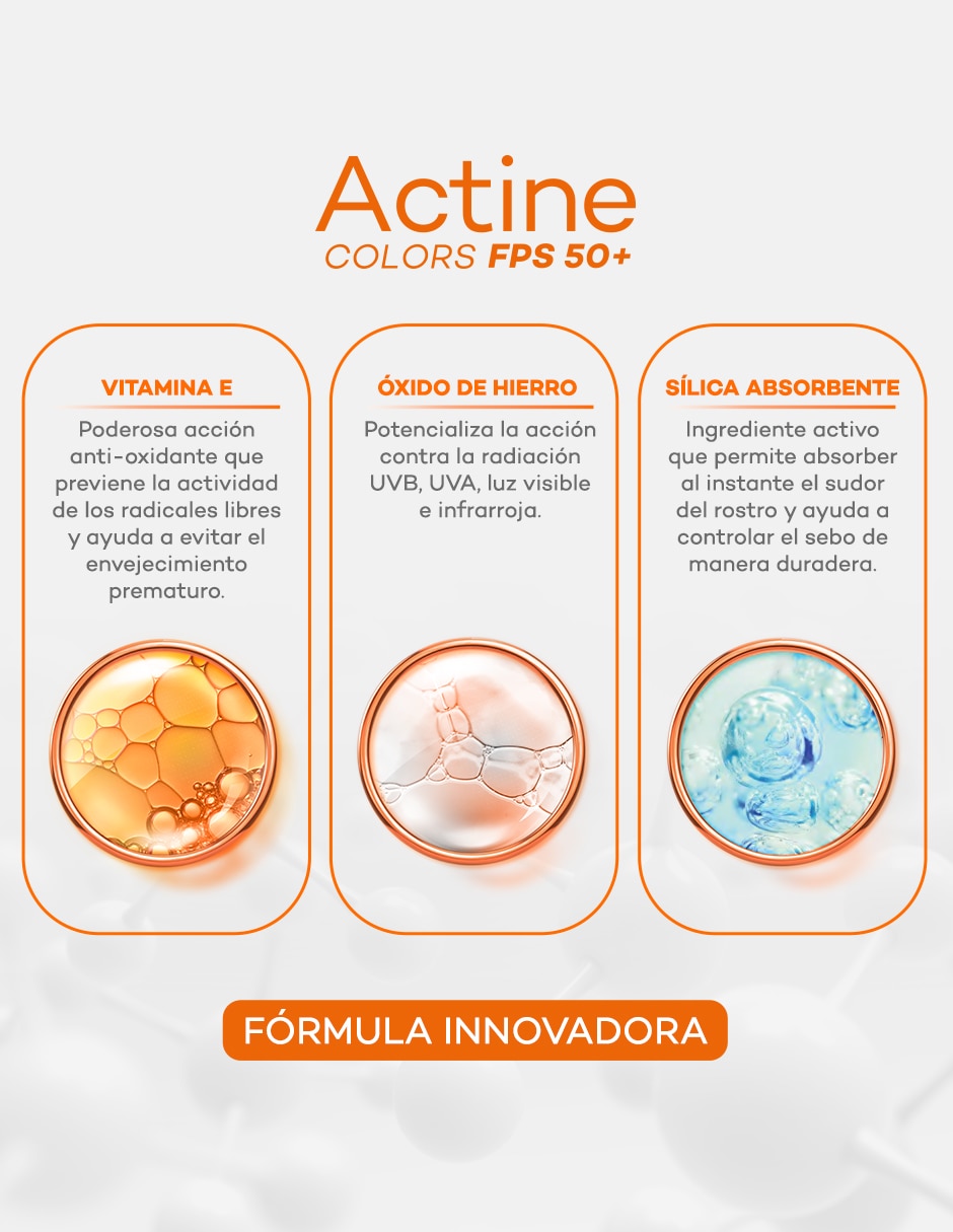 Protector solar FPS 50 Dermatológico Facial Actine Colors Medio Oscuro   40 g 6