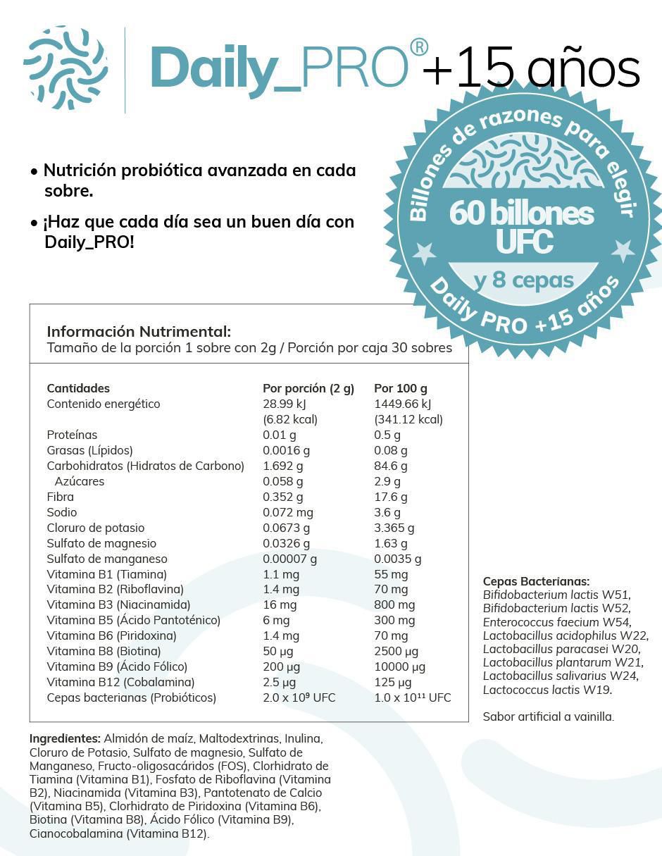 Daily Pro + 15 con probióticos sabor vainilla de 30 piezas 2