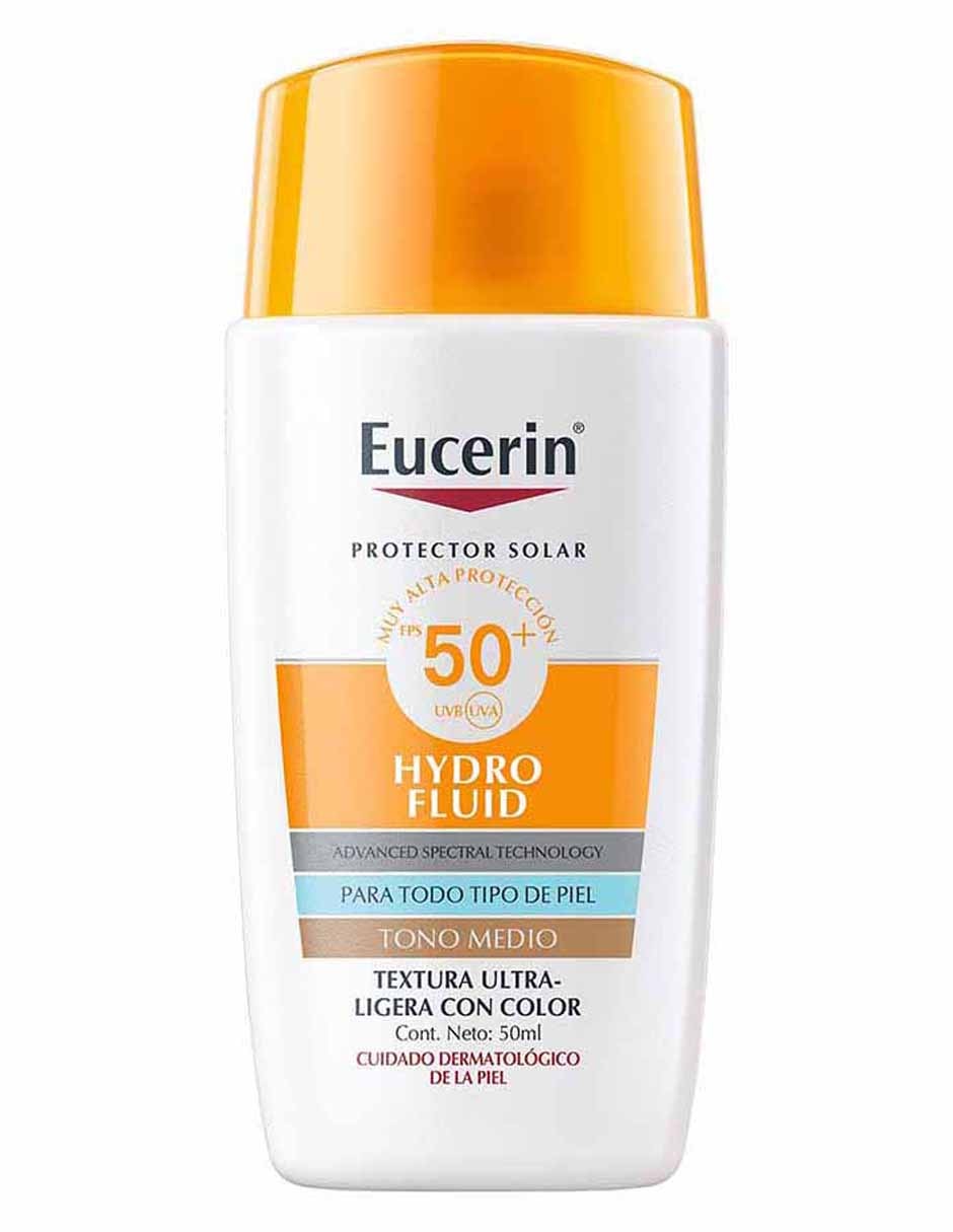 Tratamiento facial Sun Hydrofluid Tono Medio FPS50+ Eucerin Sun para eliminar el brillo Tratamiento facial Sun Hydrofluid Tono Medio FPS50+ Eucerin Sun para eliminar el brillo