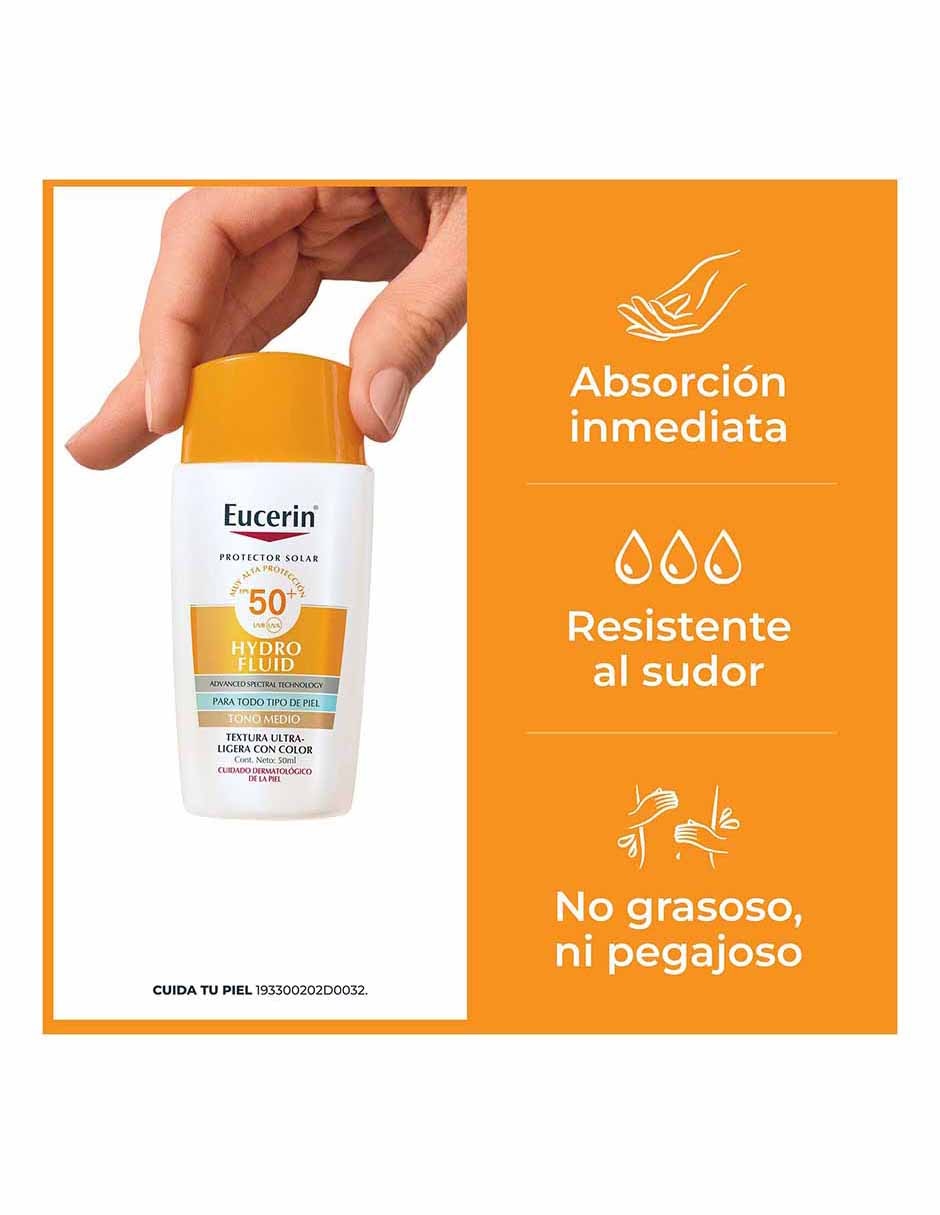 Tratamiento facial Sun Hydrofluid Tono Medio FPS50+ Eucerin Sun para eliminar el brillo 5
