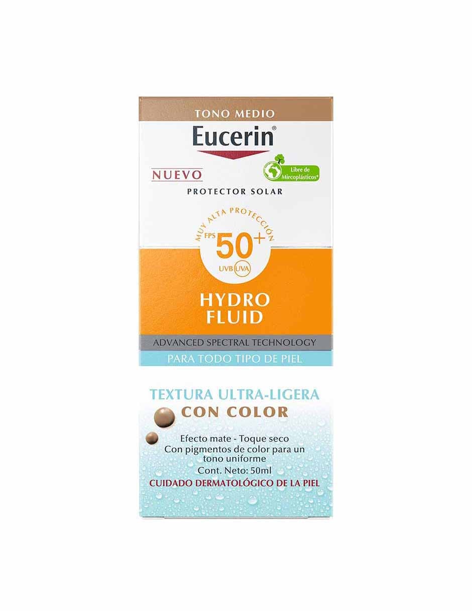 Tratamiento facial Sun Hydrofluid Tono Medio FPS50+ Eucerin Sun para eliminar el brillo 9