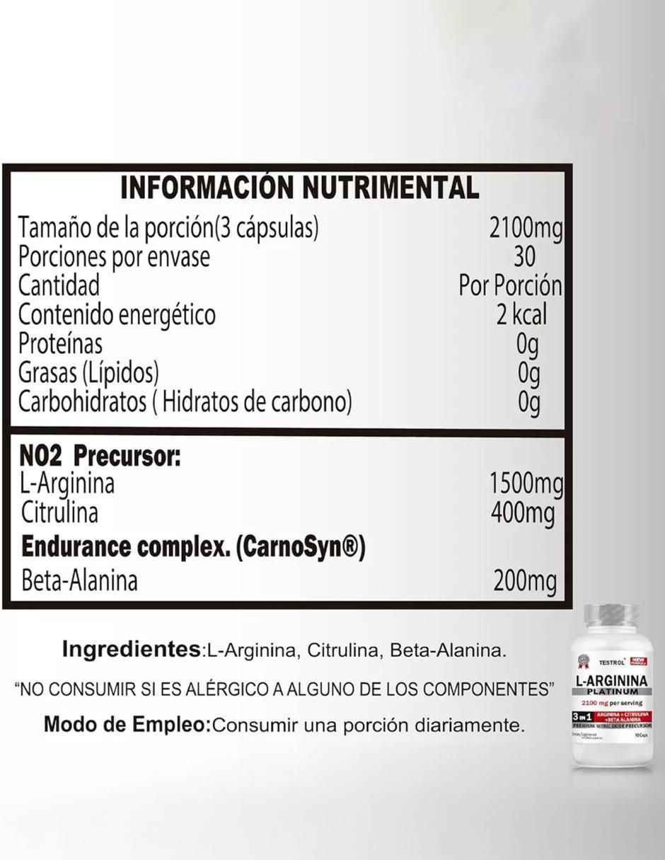 L-Arginina Platinum con arginina de 90 cápsulas 4