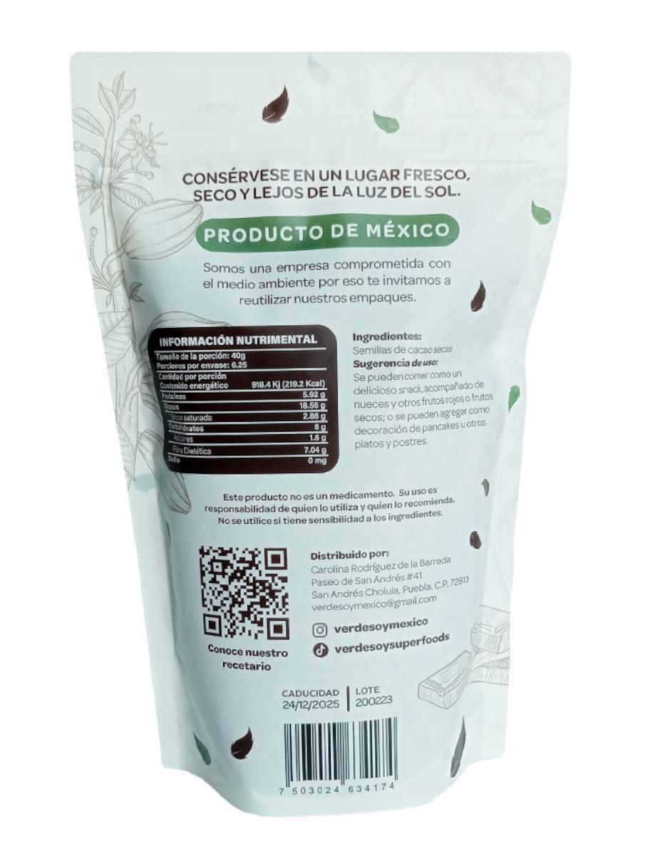 Cacao Nibs Orgánico sabor cacao de 250 g 2