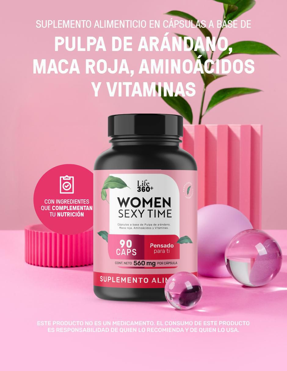 Women Sexy Time con Maca Roja, Zinc y Vitaminas 90 Cápsulas Life360+ 2