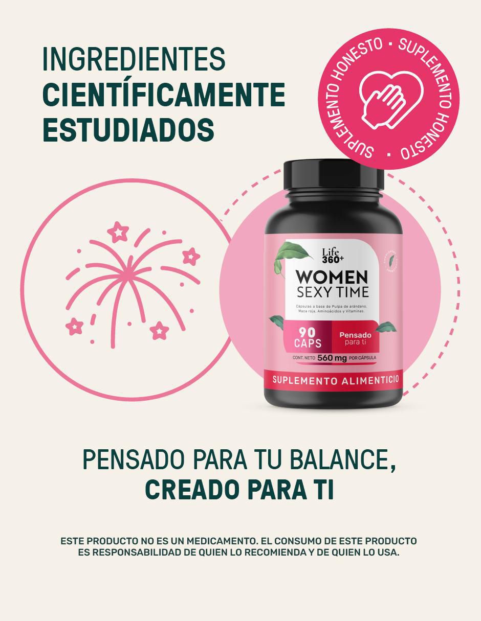 Women Sexy Time con Maca Roja, Zinc y Vitaminas 90 Cápsulas Life360+ 8