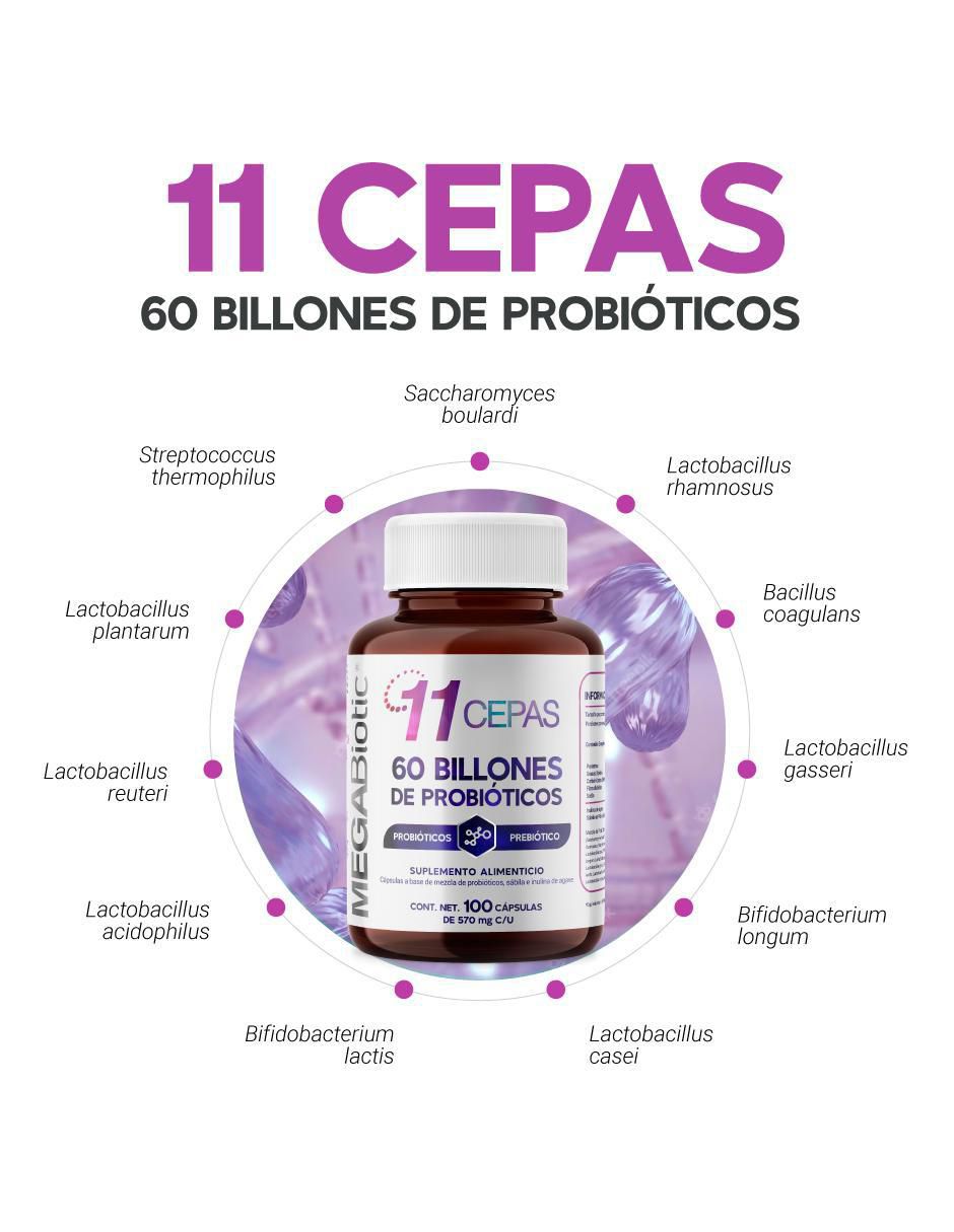 Probióticos 11 Cepas 60 Billones con Inulina de Agave Megabiotic con probióticos de 100 cápsulas 3