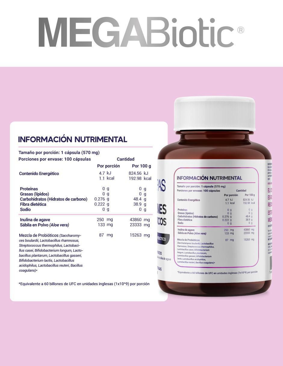 Probióticos 11 Cepas 60 Billones con Inulina de Agave Megabiotic con probióticos de 100 cápsulas 5