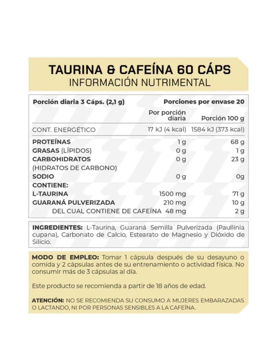 Taurina y Cafeína Prowinner con cafeína de 60 cápsulas 2