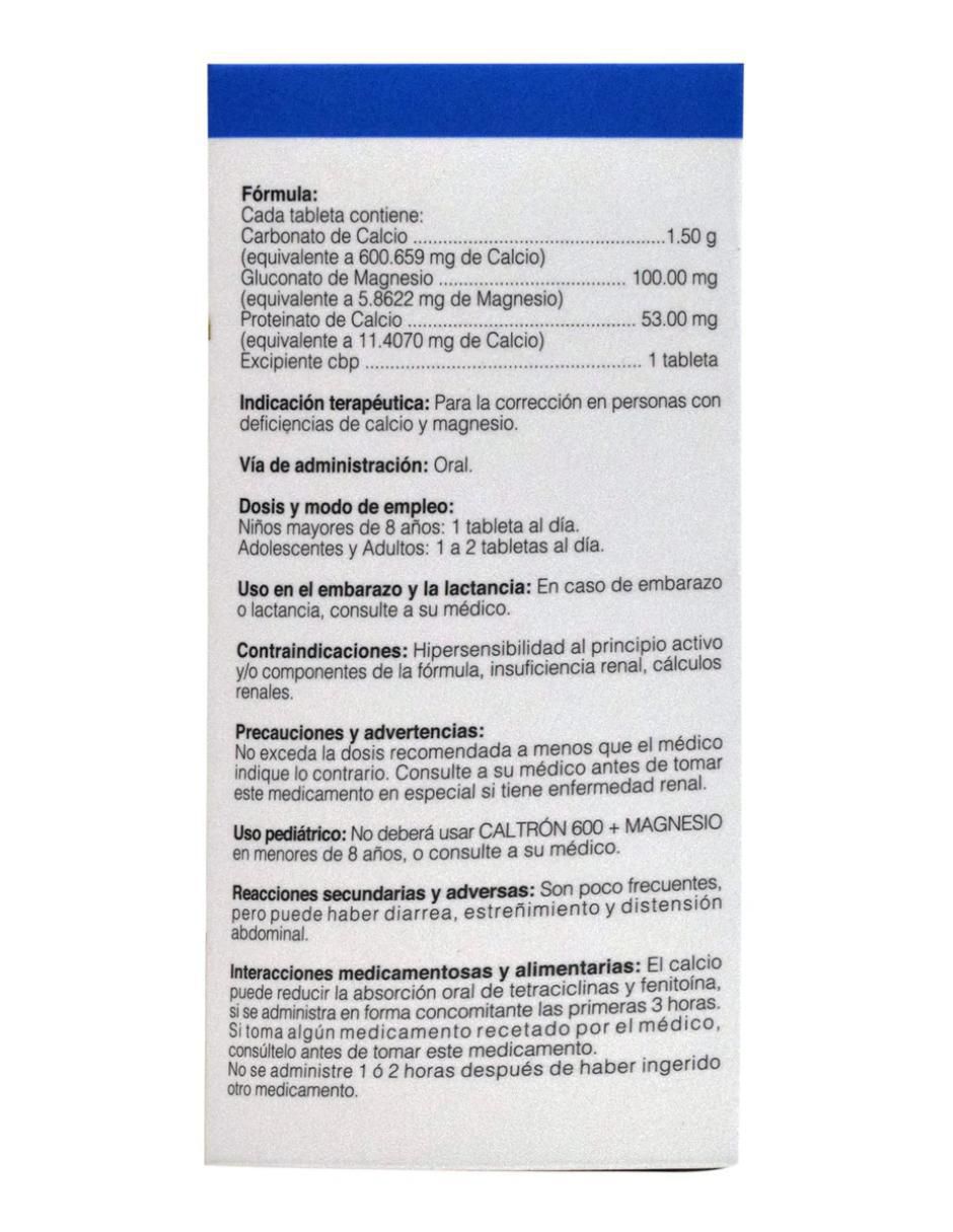 CALCIO CALTRON 600 CON MAGNESIO 60 TAB Salud Natural de 60 cápsulas 2