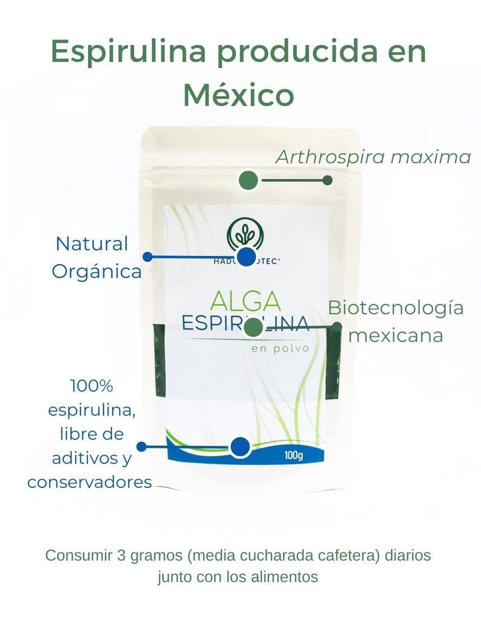 Alga Espirulina en polvo con Ingredientes naturales 100% Alga Espirulina Sin conservadores ni aditivos 100 g Hadosbiotec con alga espirulina de 100 g 2