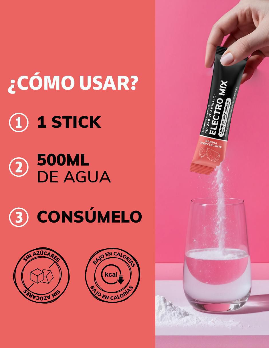 Electrolitos sin azúcar efervescente con hongos sabor sandia de 180 g 5