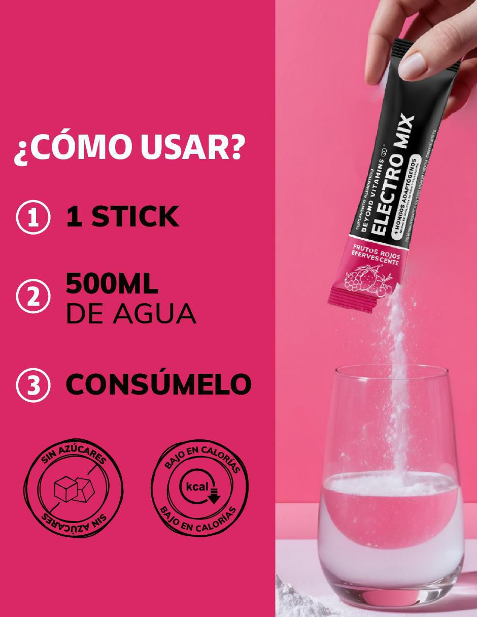 Electrolitos sin azúcar efervescente con hongos sabor frutos rojos de 180 g 5