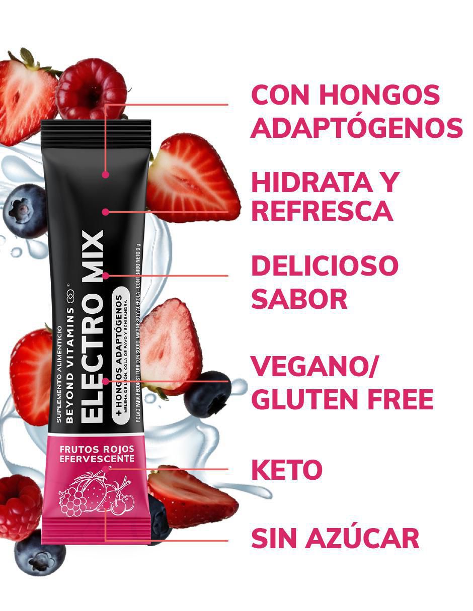 Electrolitos sin azúcar efervescente con hongos sabor frutos rojos de 180 g 9