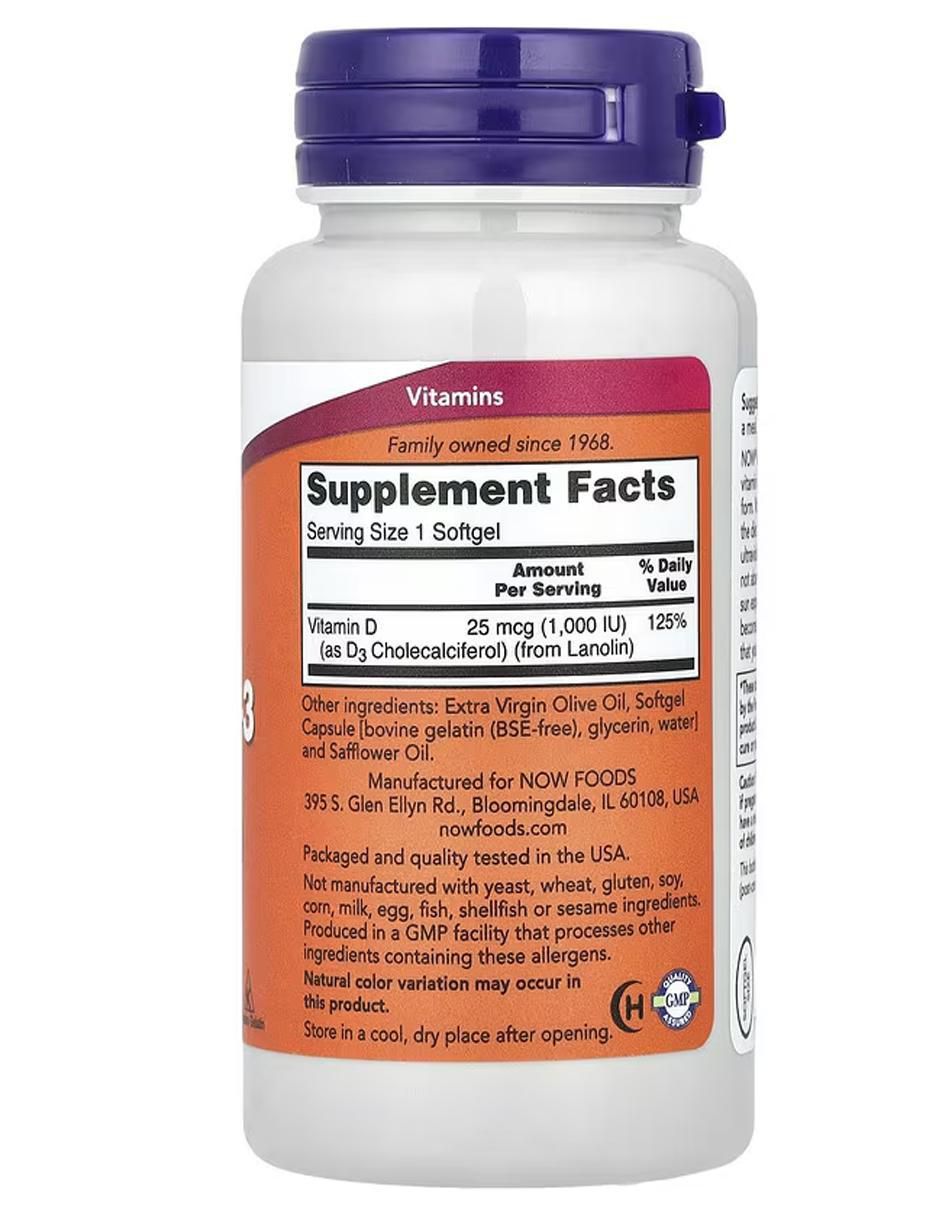 Vitamina D-3 de 1000 UI de 180 cápsulas 2
