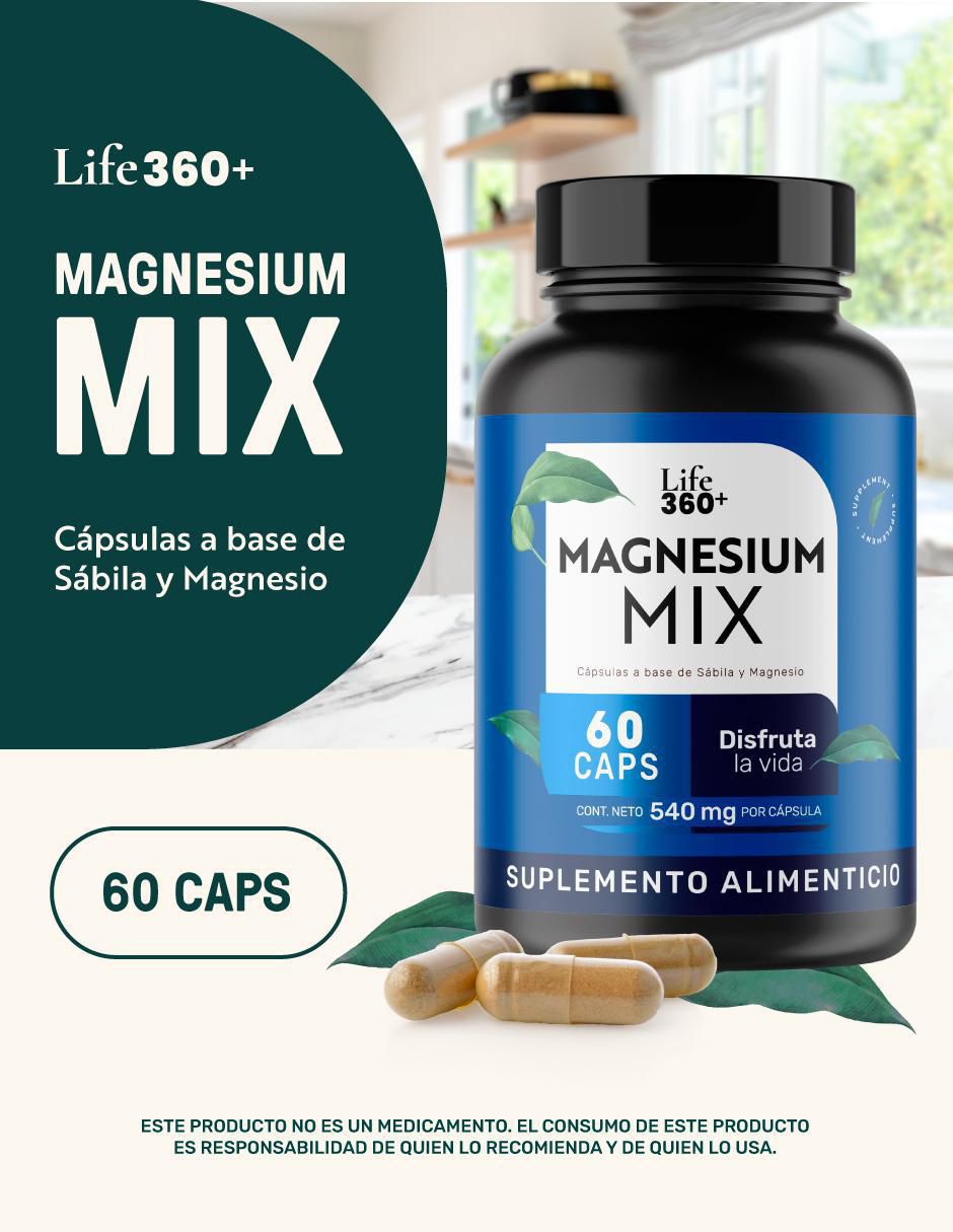 Magnesium Mix Life 360+ Citrato Glicinato de Magnesio con magnesio de 60 cápsulas 12