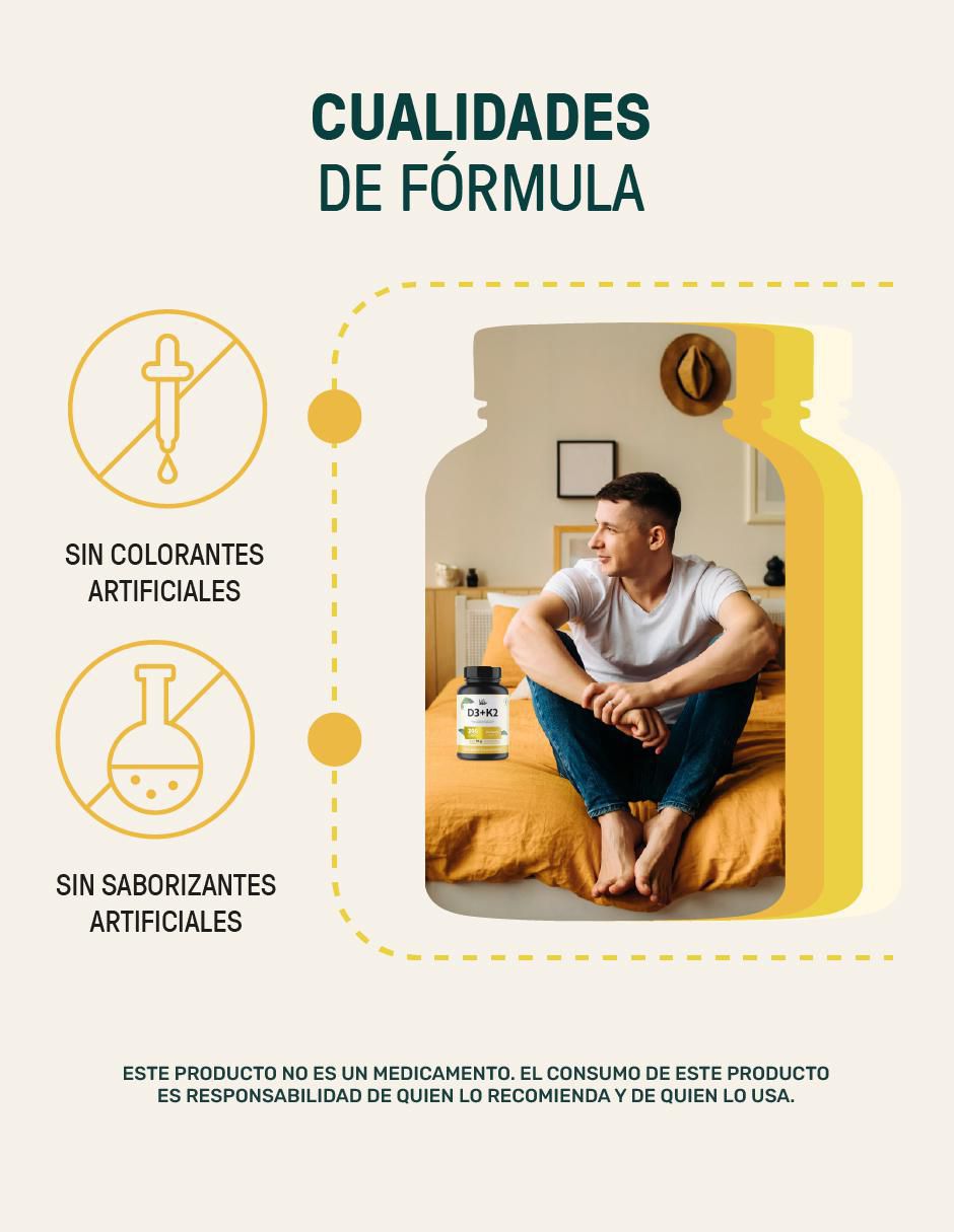 Suplemento D3+K2 con Vitaminas K2  y D3 de 200 Cápsulas Life360+ 10
