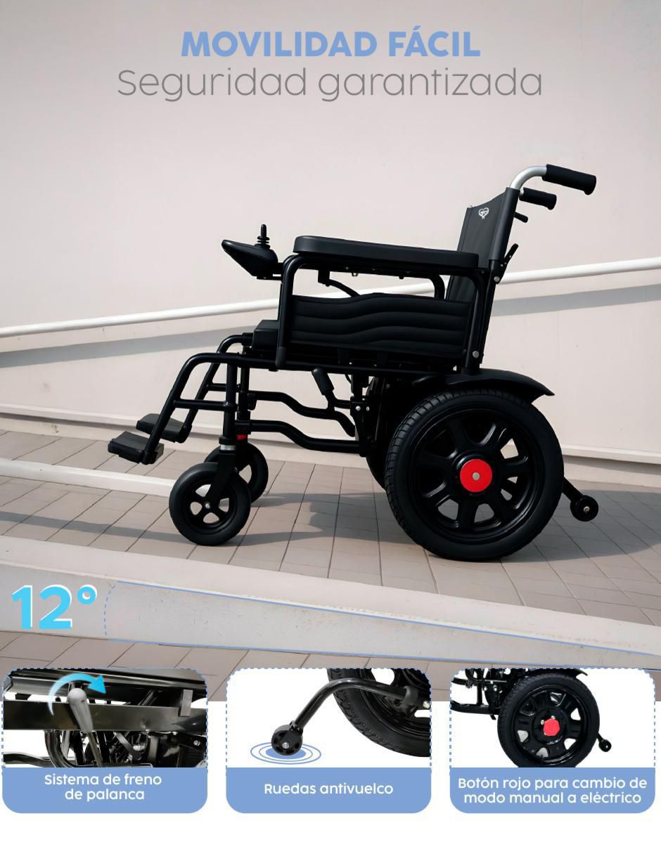 Silla de ruedas eléctrica pegable rinde 18 km hasta 120 kg 3