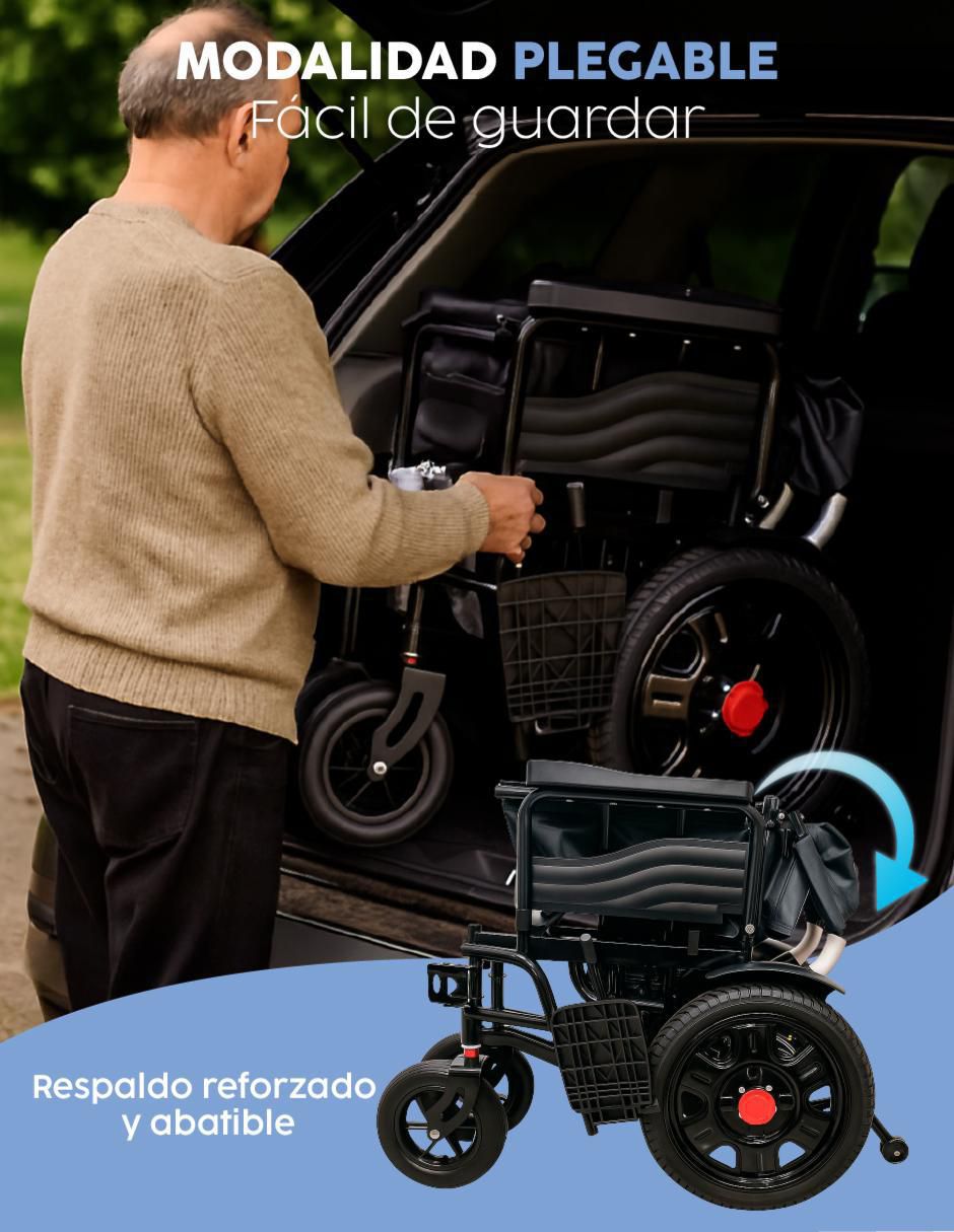 Silla de ruedas eléctrica pegable rinde 18 km hasta 120 kg 5