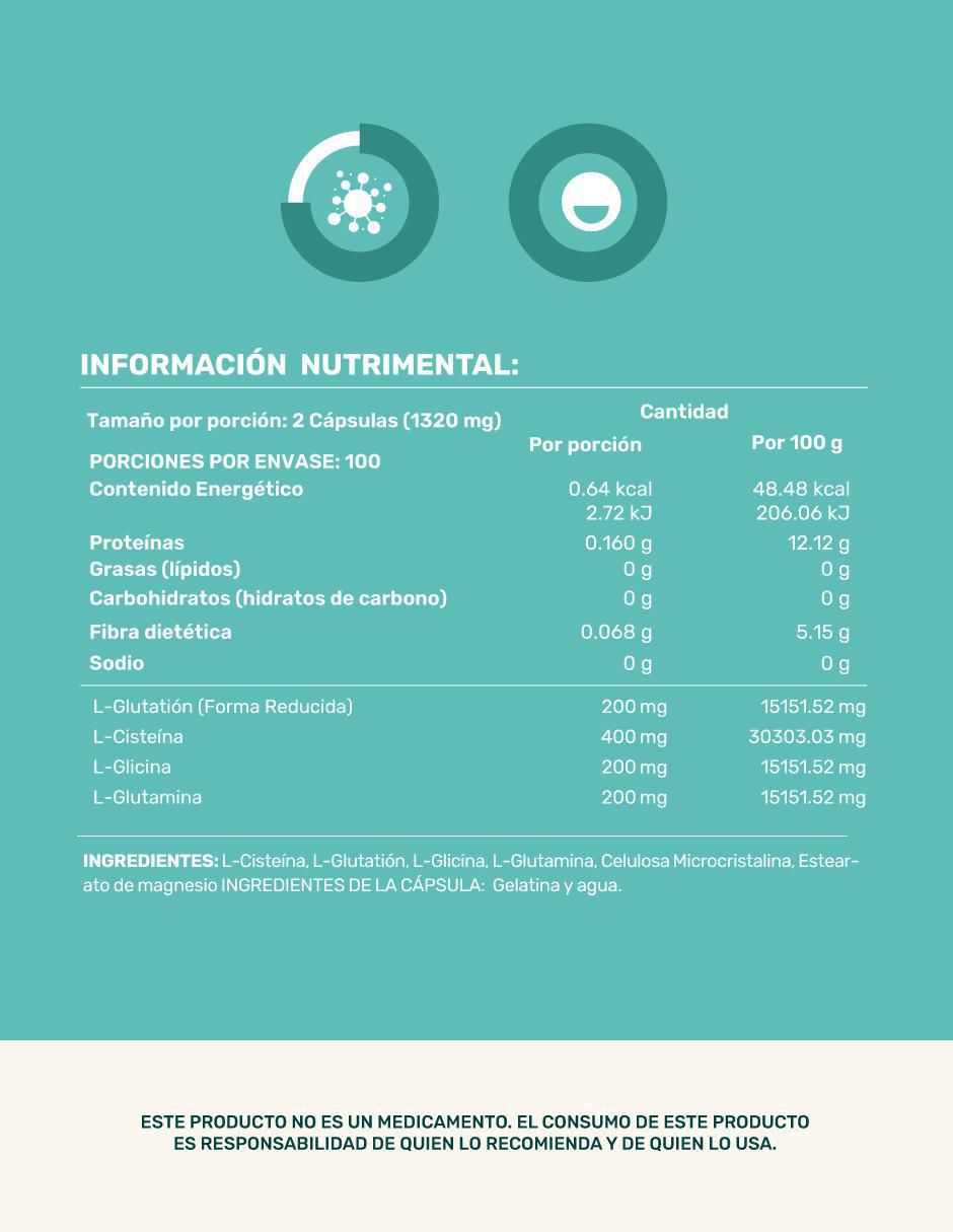 Glutation LIFE 360+ L-Lisina L-Glicina L-Glutamina con l-glutamina de 200 cápsulas 5