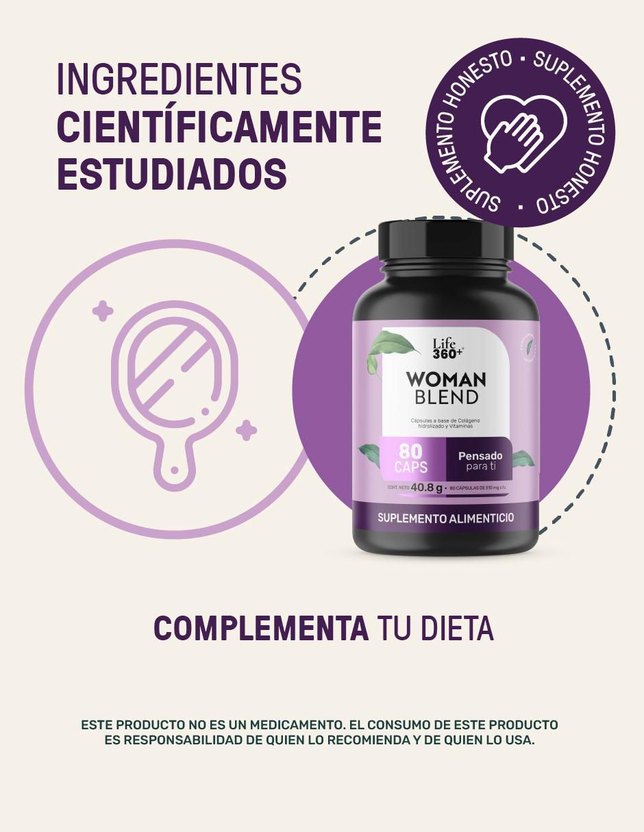 Multivitamínico para Mujer con Colágeno Hidrolizado, Biotina, Ácido Fólico, Vitamina A, C, D, B12 y Zinc, 80 Cápsulas. 6