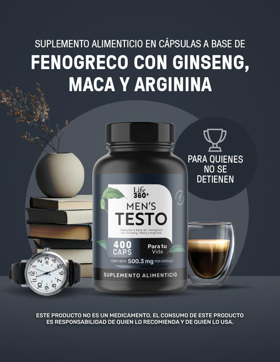 Mens Testo Suplemento para Hombre con Fenogreco, Maca, Magnesio, L- arginina y vitaminas de 400 Cápsulas 2