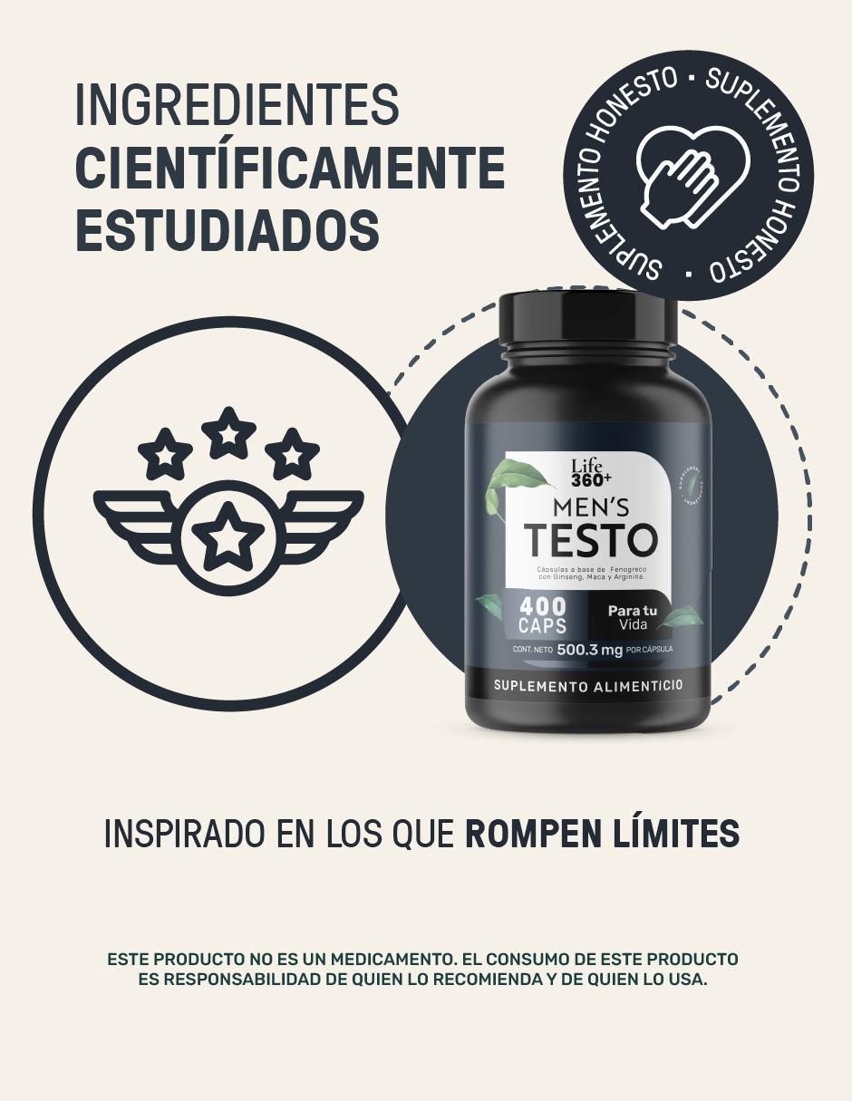 Mens Testo Suplemento para Hombre con Fenogreco, Maca, Magnesio, L- arginina y vitaminas de 400 Cápsulas 6