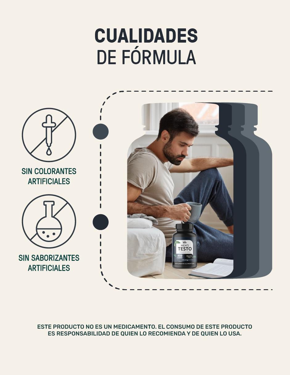 Mens Testo Suplemento para Hombre con Fenogreco, Maca, Magnesio, L- arginina y vitaminas de 400 Cápsulas 10
