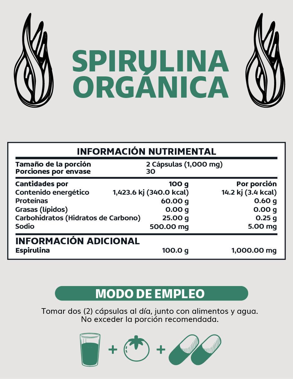 Espirulina Orgánica Vegano de 60 cápsulas 4