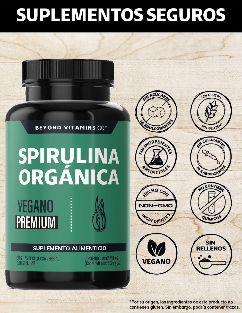 Espirulina Orgánica Vegano de 180 cápsulas 2