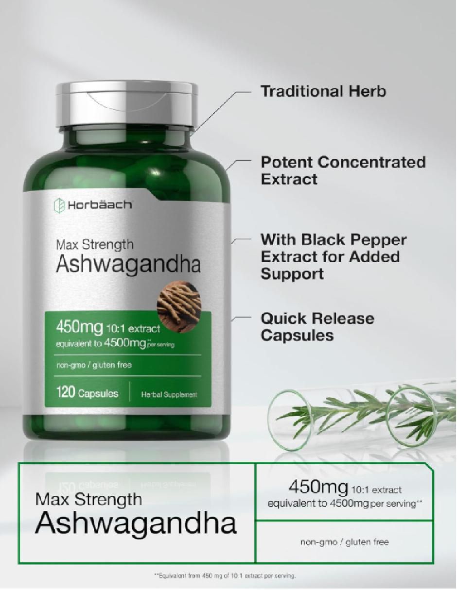 ASHWAGANDHA 4500 MG 120 CAP Horbaach con ashwagandha de 120 cápsulas 4