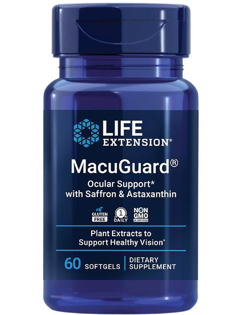 MacuGuard 60 Softgels – Soporte Ocular con Luteína, Zeaxantina, Azafrán y Astaxantina Life Extension con luteína, zeaxantina de 60 cápsulas
