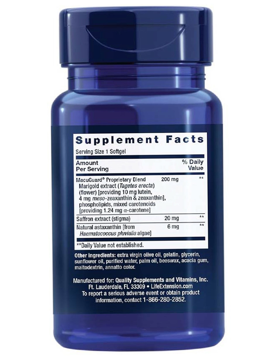 MacuGuard 60 Softgels – Soporte Ocular con Luteína, Zeaxantina, Azafrán y Astaxantina Life Extension con luteína, zeaxantina de 60 cápsulas 2