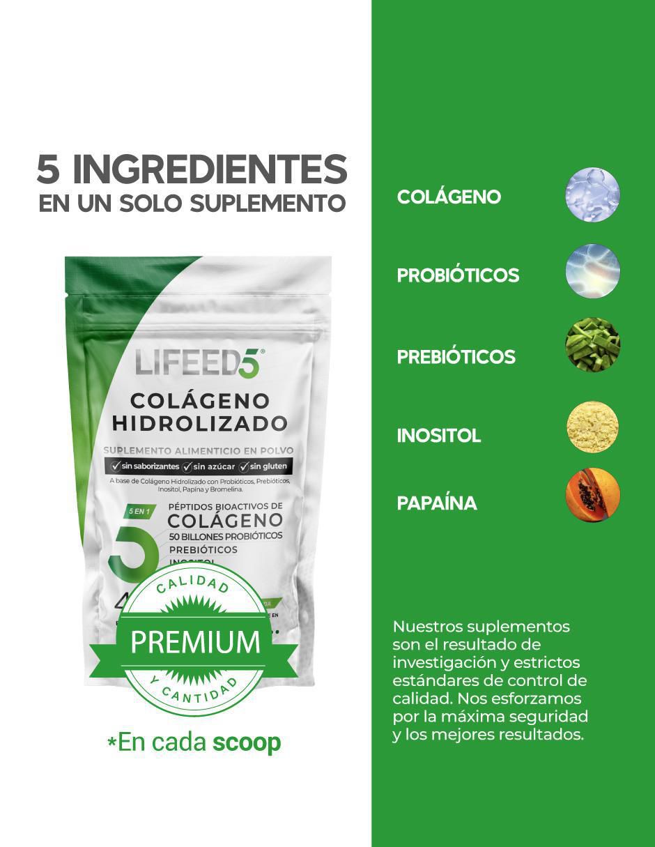 2 pack colágeno hidrolizado Lifeed5 con  probióticos 50 billones enzimas digestivas y prebióticos 4