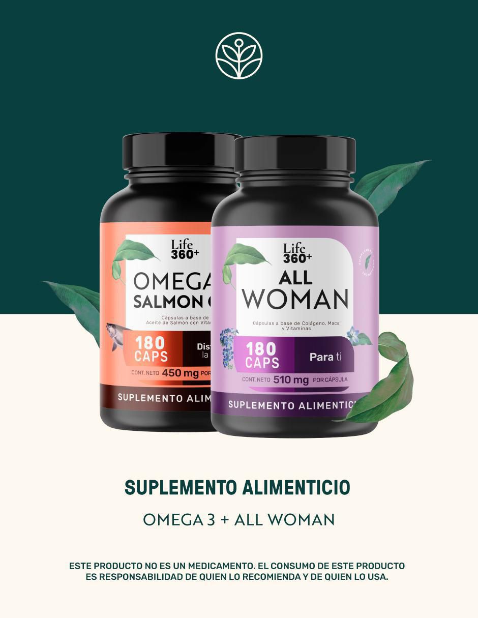 Set de suplementos alimenticios Omega Salmon Oil y All Woman con maca 9
