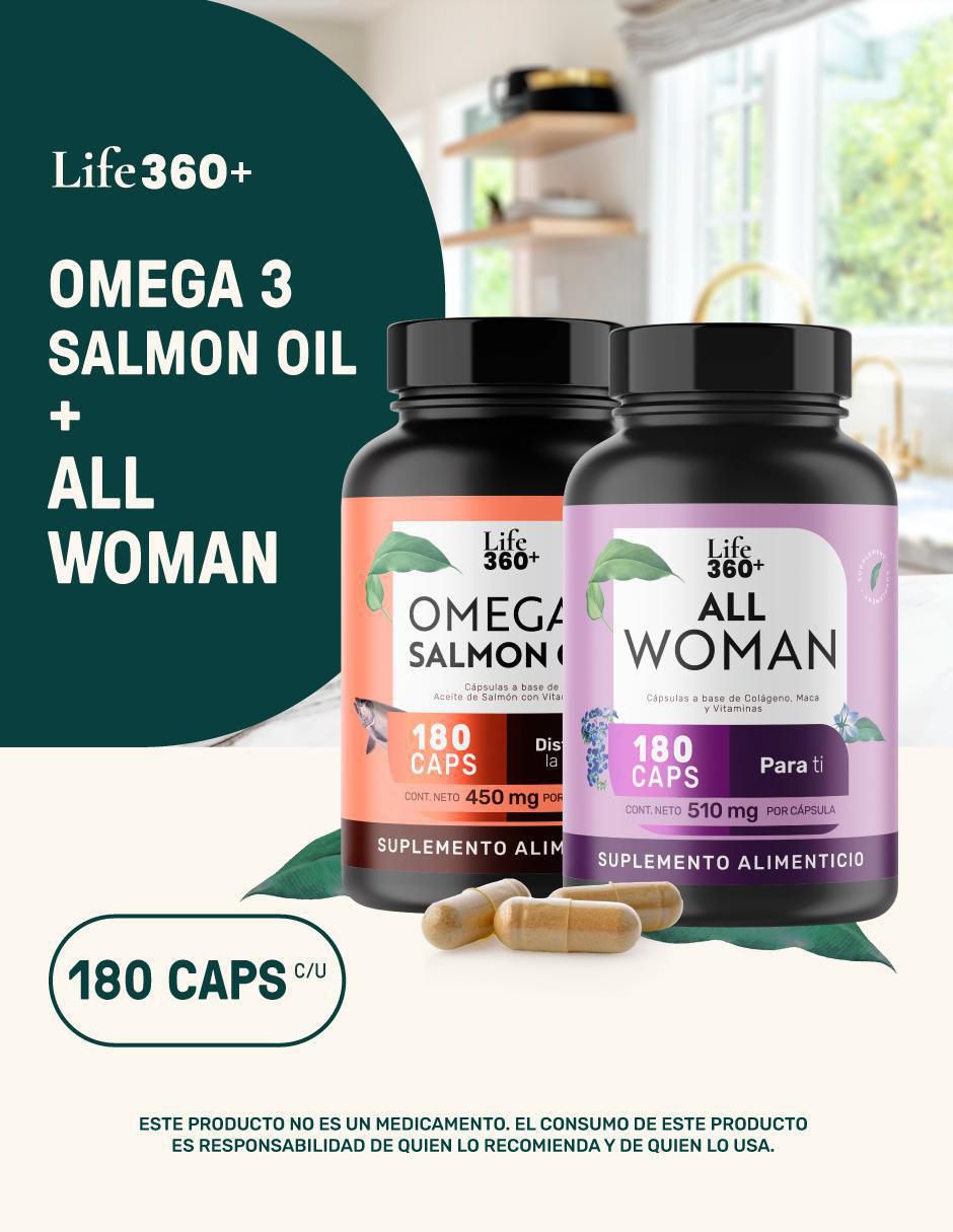 Set de suplementos alimenticios Omega Salmon Oil y All Woman con maca 12