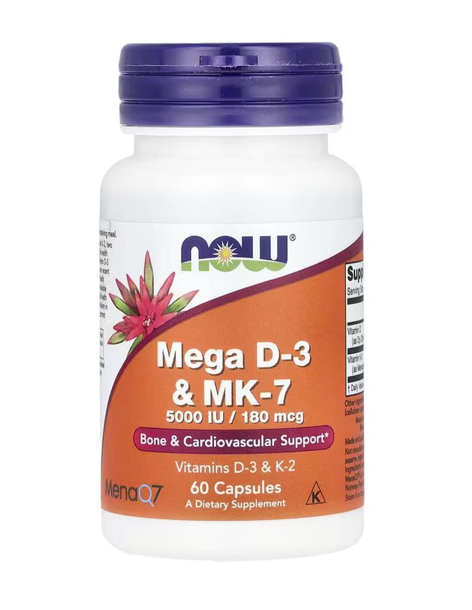 Mega vitamina D3 y MK-7, 5000 UI, 180 mcg, de 60 cápsulas