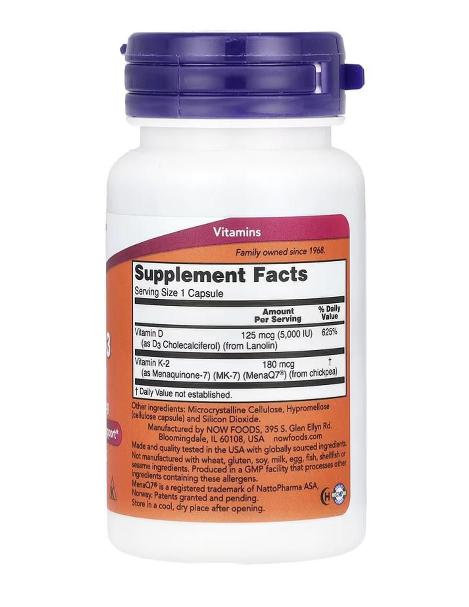 Mega vitamina D3 y MK-7, 5000 UI, 180 mcg, de 60 cápsulas 2