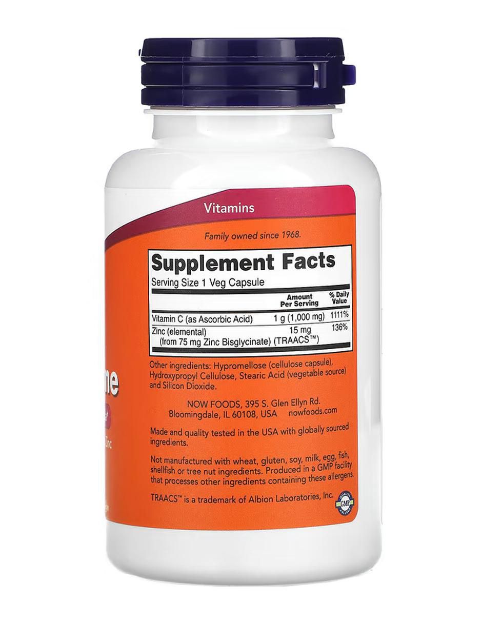 Foods, Vitamina C-1000 y zinc Now de 90 cápsulas 2