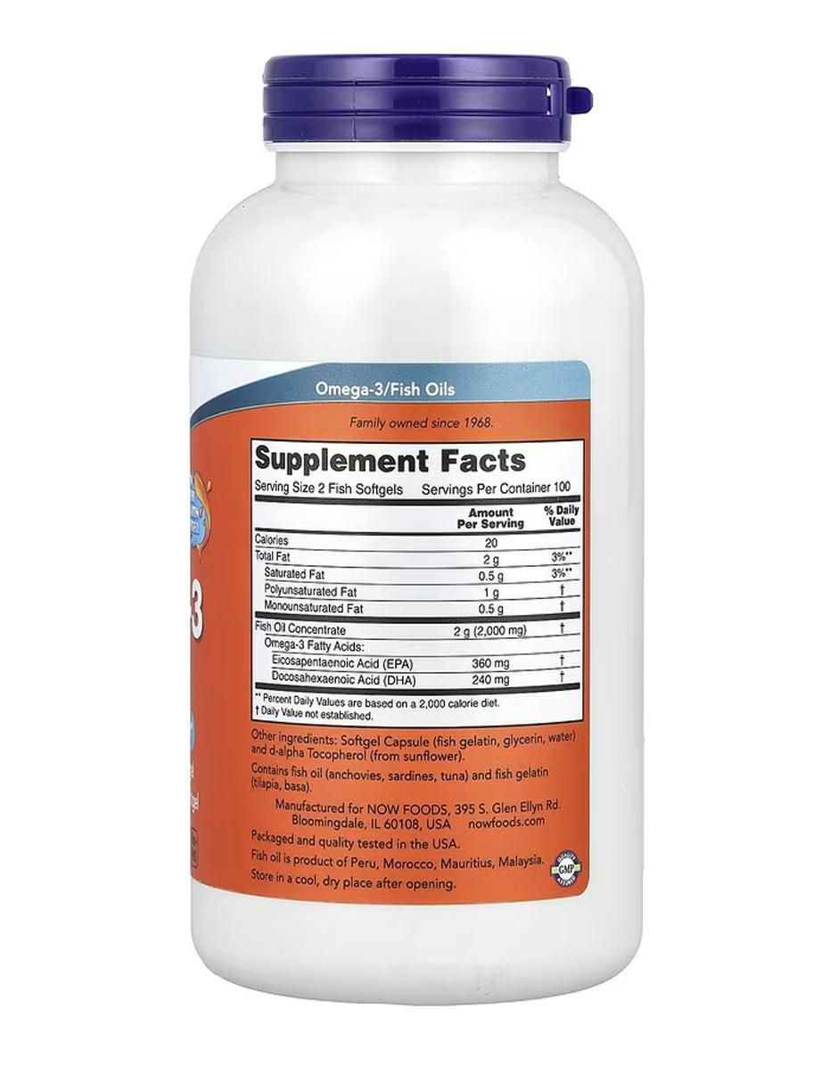 Foods, Omega-3, 1000 mg, Now con omega 3, epa y dha de 200 cápsulas 2
