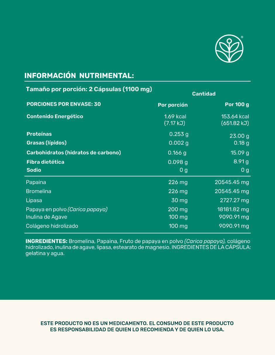 Enzym Blend + Papaya con colágeno hidrolizado, inulina, papaya en polvo y enzimas 5