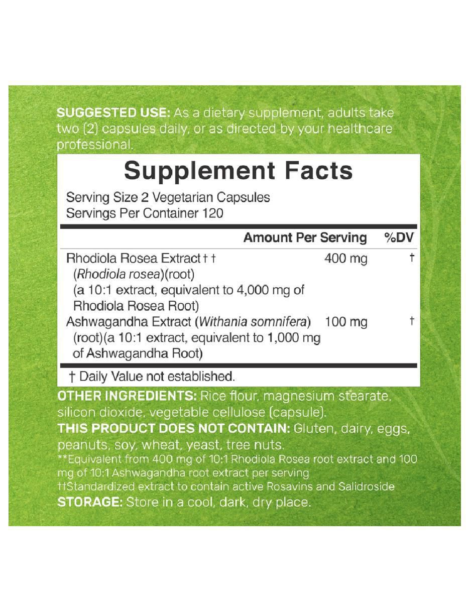 Rhodiola Rosea con Ashwagandha de 240 cápsulas 2