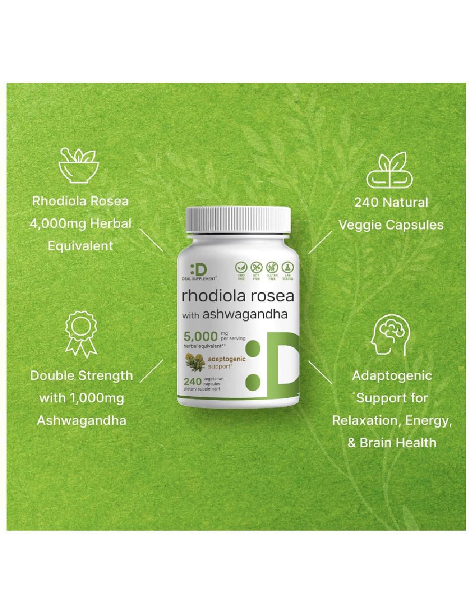 Rhodiola Rosea con Ashwagandha de 240 cápsulas 3