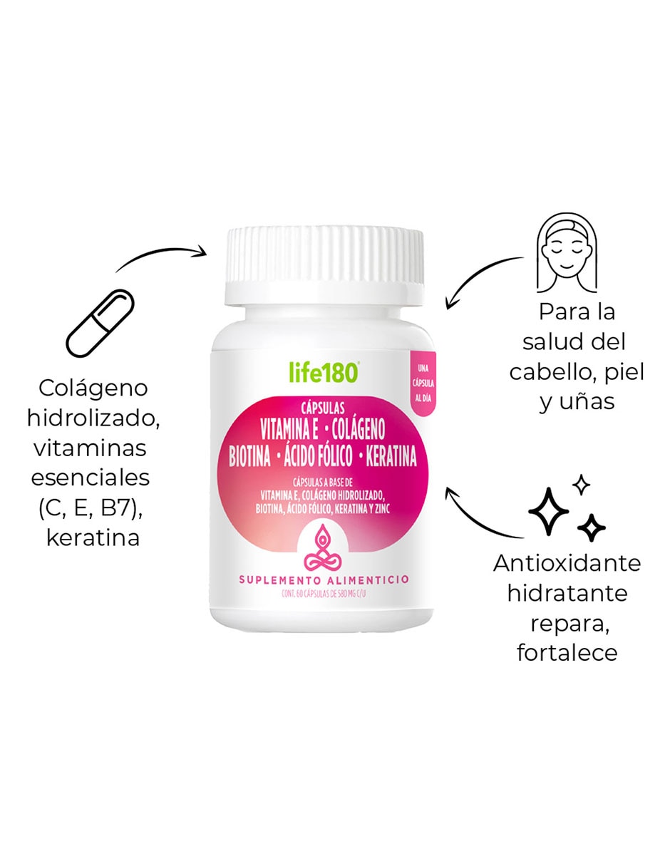 Cápsulas con Vitamina E, Colágeno, Biotina, Keratina de 60 cápsulas 3