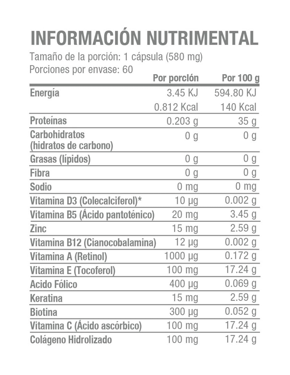 Cápsulas con Vitamina E, Colágeno, Biotina, Keratina de 60 cápsulas 4