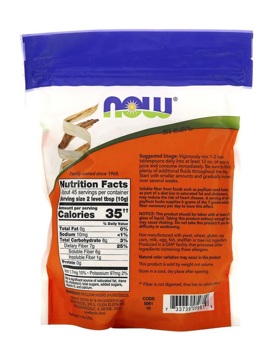 Cáscaras de Psilio Enteras, Fibras Solubles con psyllium (plantago ovata) de 454 g 2