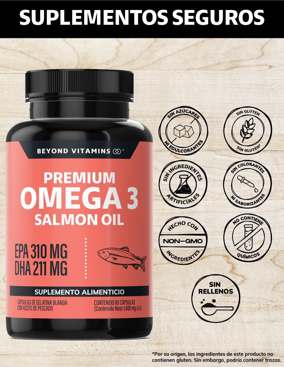Omega 3 Salmon Oil Aceite de Pescado sabor natural de 60 cápsulas 2