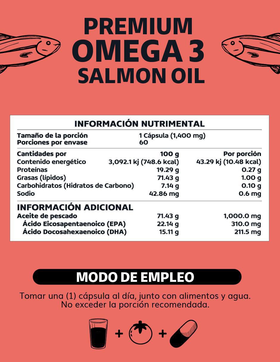 Omega 3 Salmon Oil Aceite de Pescado sabor natural de 60 cápsulas 6