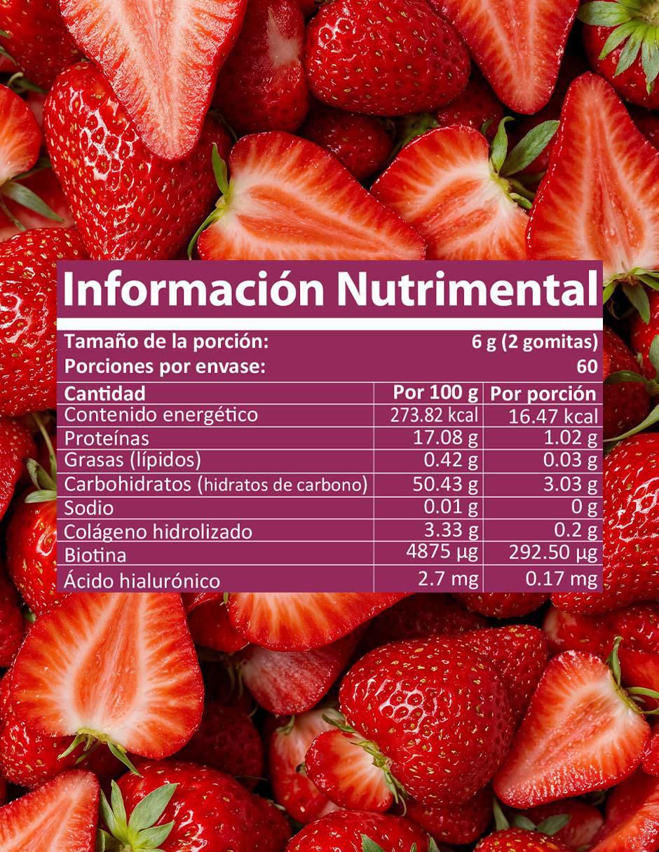 Gomitas de Colágeno, Biotina y Ácido Hialurónico Natural Health sabor fresa de 360 g 2