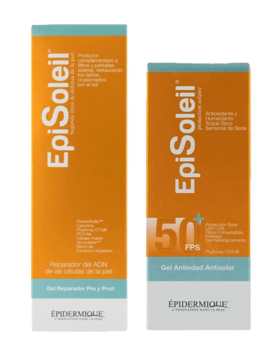 Kit tratamiento facial Kit gel antiedad antisolar FPS 50+ y Gel reparador Pre y Post Episoleil Epidermique 2